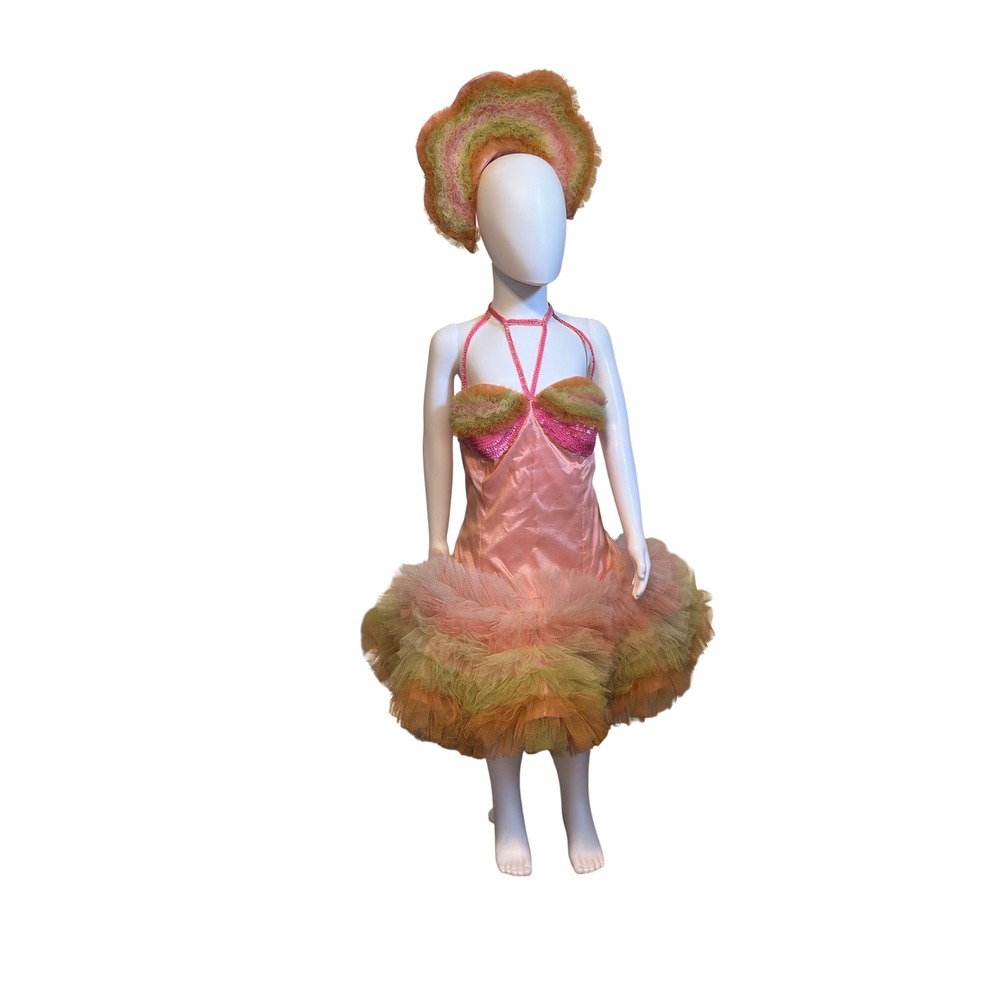 Vintage 1950s Girls Dance Costume Pink Satin Tulle Tutu & Headpiece 3 pc Set JS - Picture 4 of 16